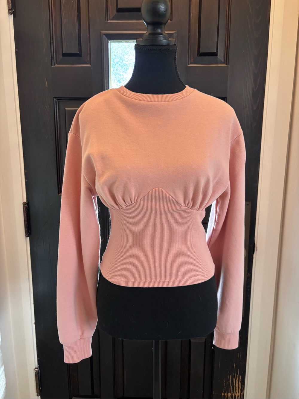 Top Shop Women’s Pink Long-Sleeve Fitted Corset Pullover Top
